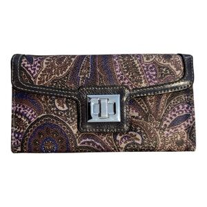 Jaclyn Smith Paisley Boho Super Wallet Bohemian Faux Leather Clutch